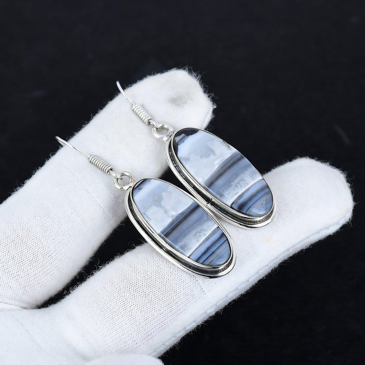 Blue Owyhee Opal Sterling Silver Earrings
