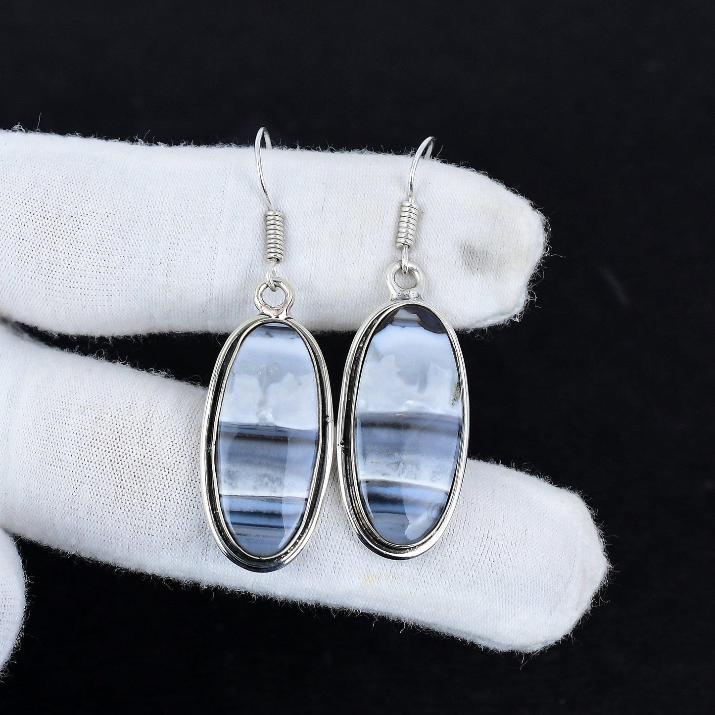 Blue Owyhee Opal Sterling Silver Earrings