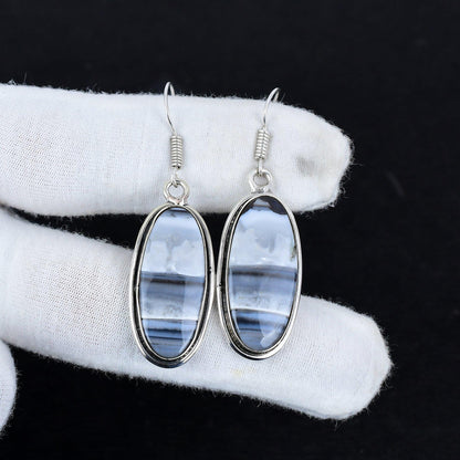 Blue Owyhee Opal Sterling Silver Earrings