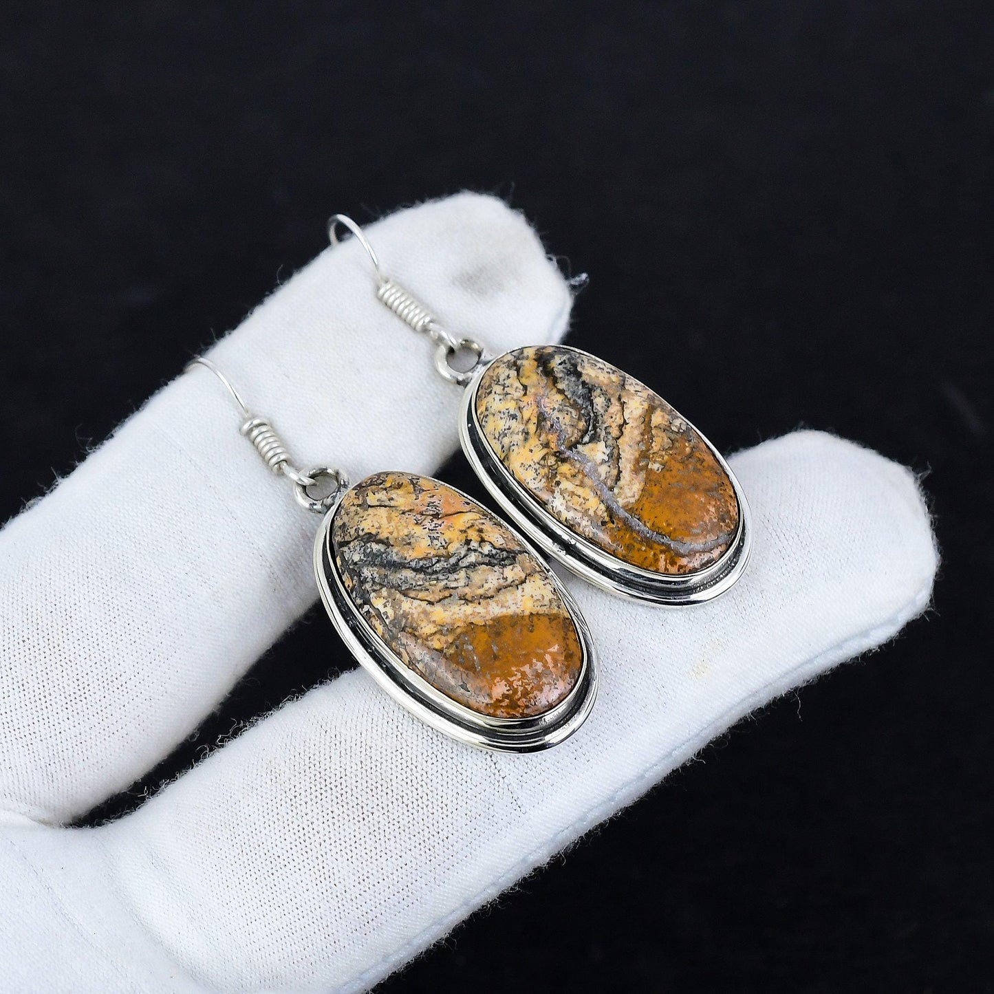 Brown Picture Jasper Gemstone Earrings