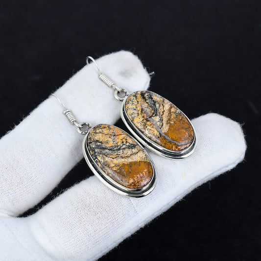 Brown Picture Jasper Gemstone Earrings