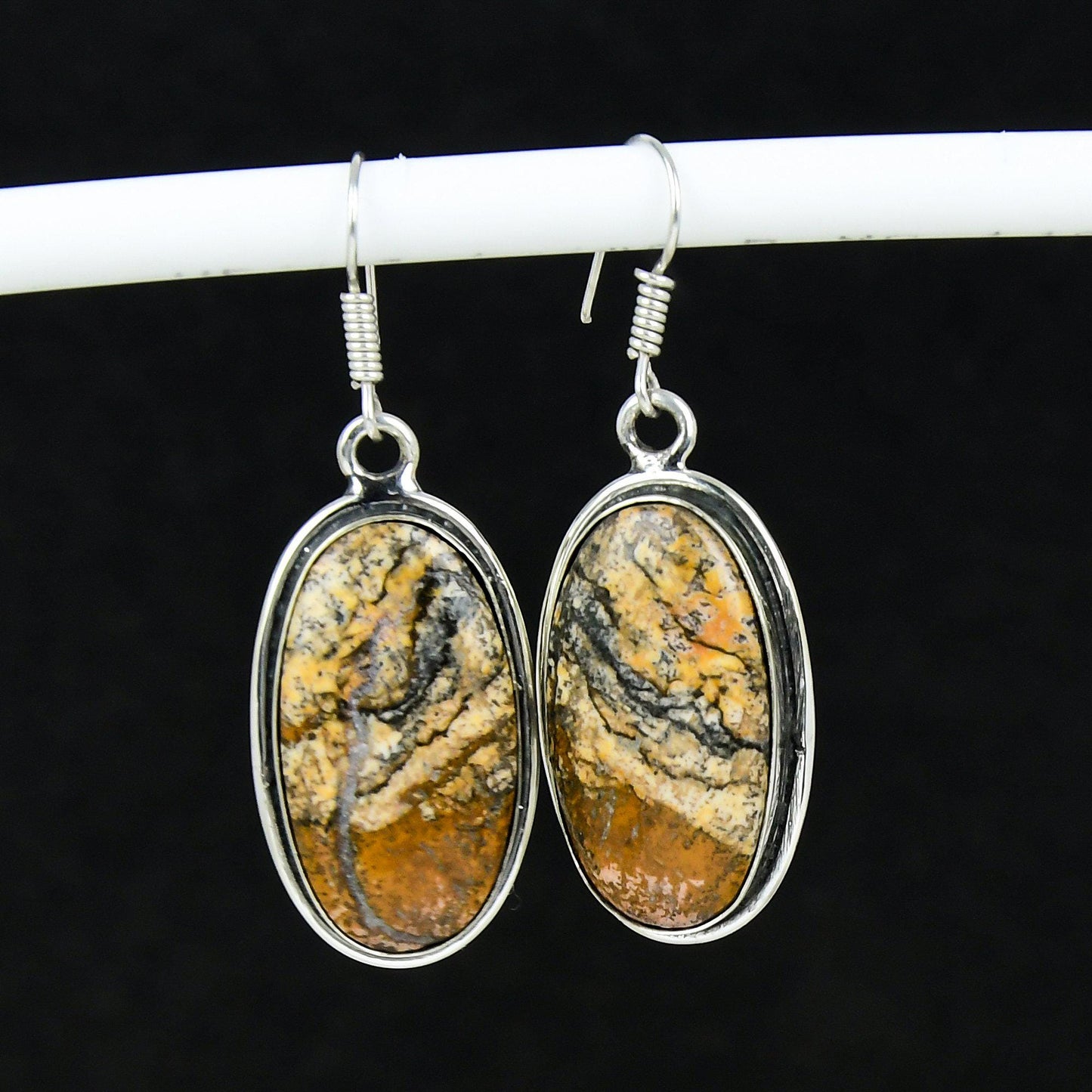 Brown Picture Jasper Gemstone Earrings