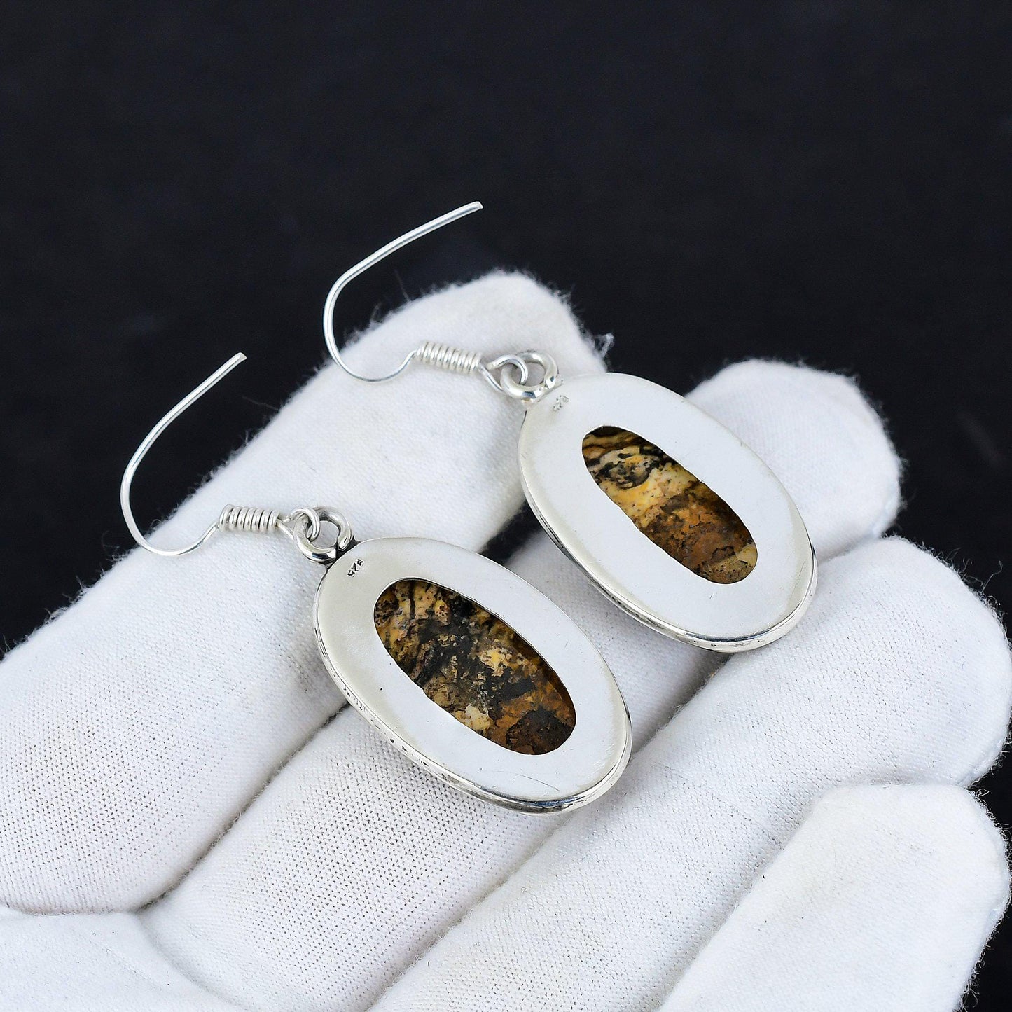 Brown Picture Jasper Gemstone Earrings