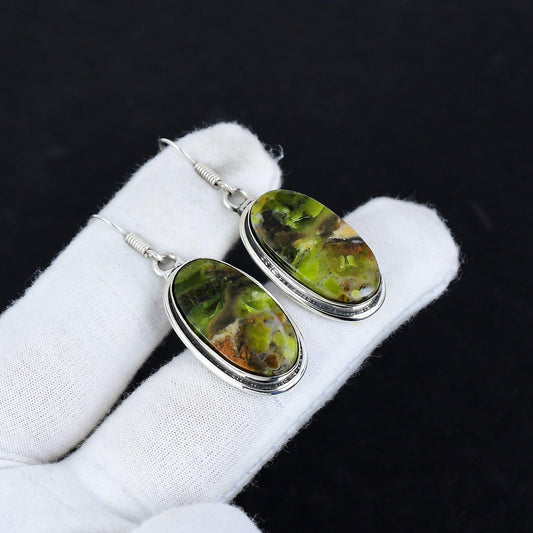 Green Chrome Chalcedony Gemstone Earrings