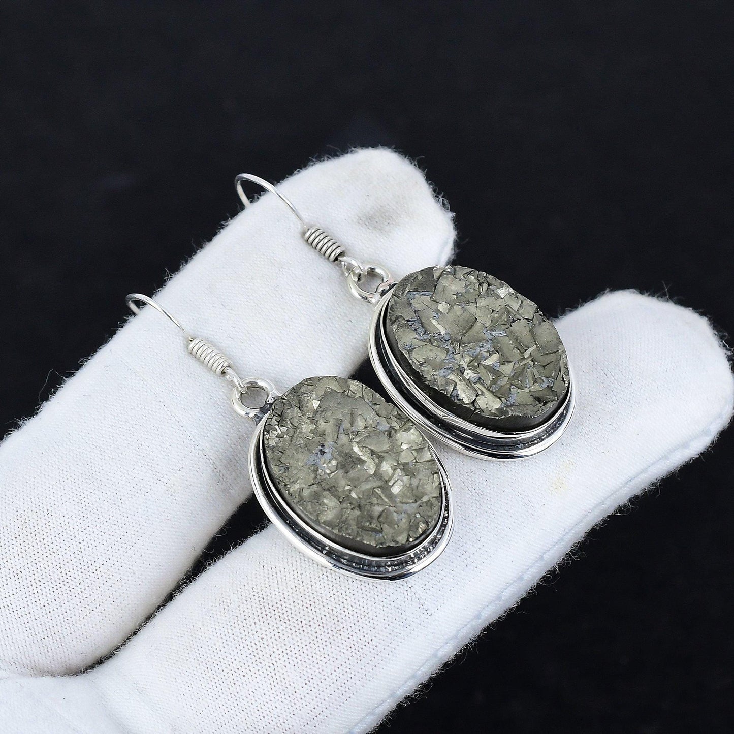 Gold Pyrite Druzy Gemstone Earrings