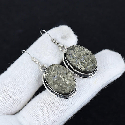 Gold Pyrite Druzy Gemstone Earrings