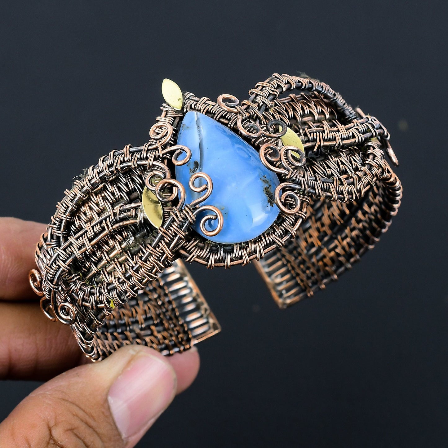 Blue Owyhee Opal Gemstone Cuff Bracelet