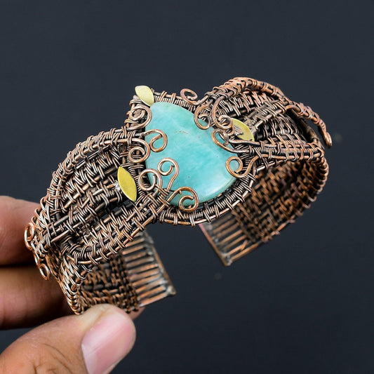 Green Amazonite Gemstone Cuff Bracelet