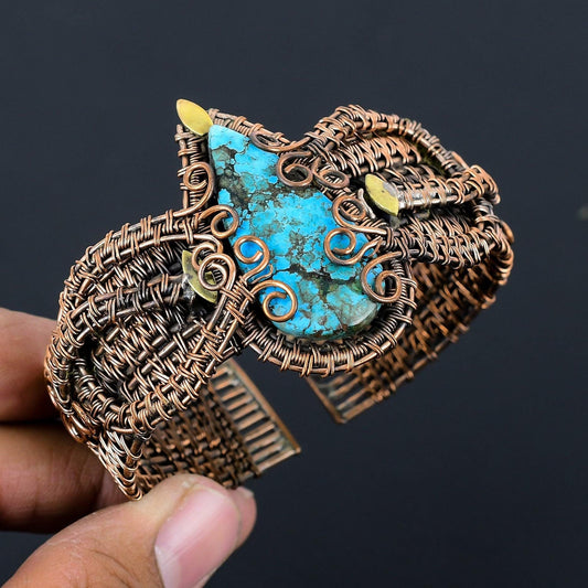 Turquoise Gemstone Wire Wrapped Copper Cuff Bracelet