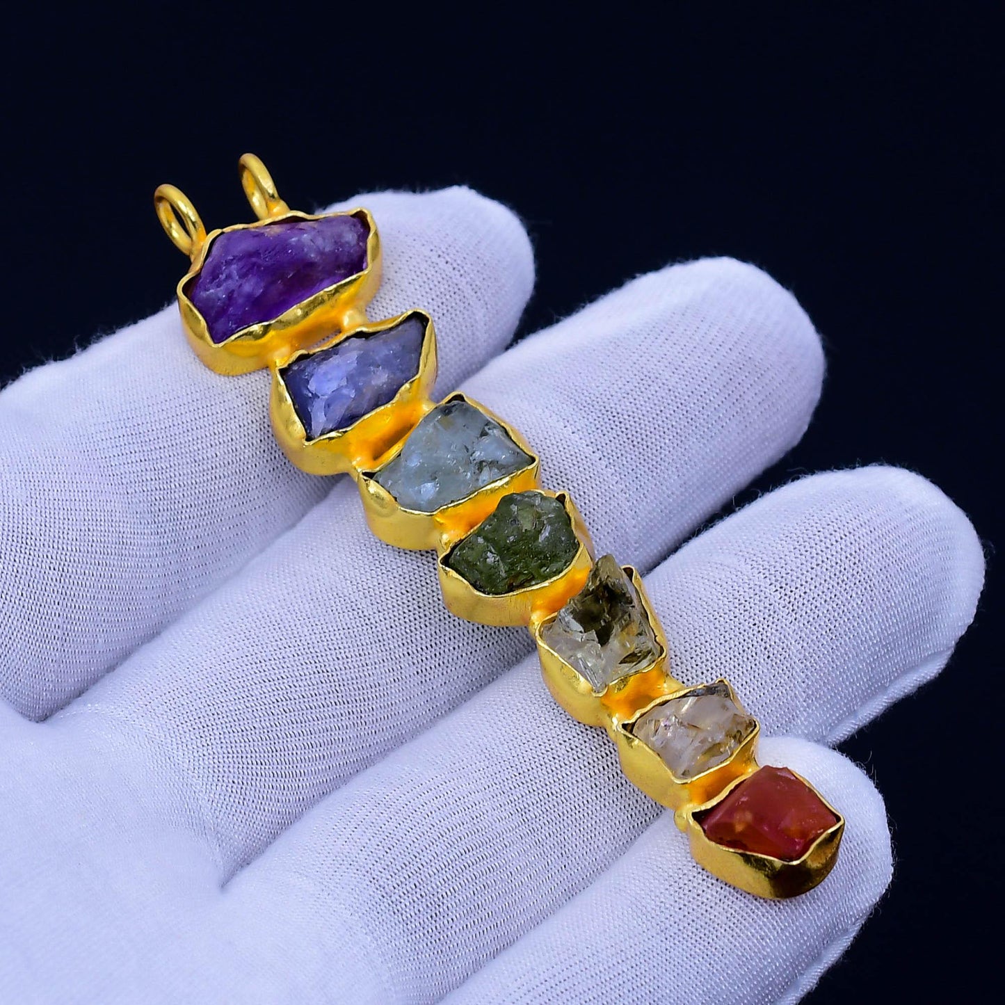 Yellow Gold 7 Chakras Raw Gemstone Pendant