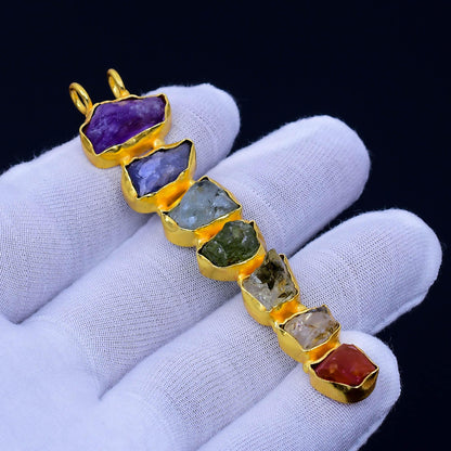 Yellow Gold 7 Chakras Raw Gemstone Pendant