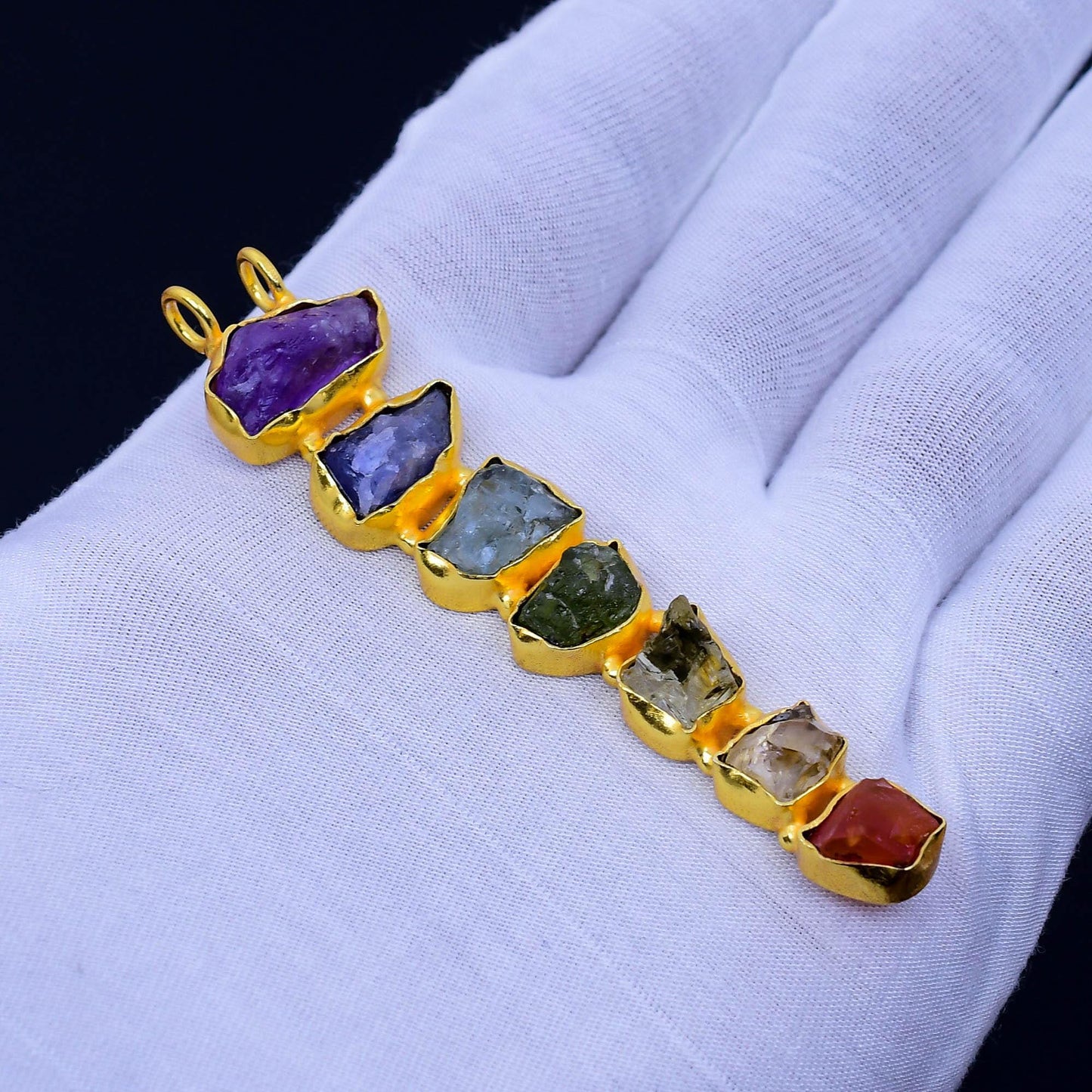 Yellow Gold 7 Chakras Raw Gemstone Pendant