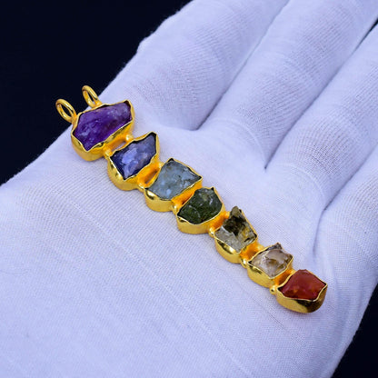 Yellow Gold 7 Chakras Raw Gemstone Pendant