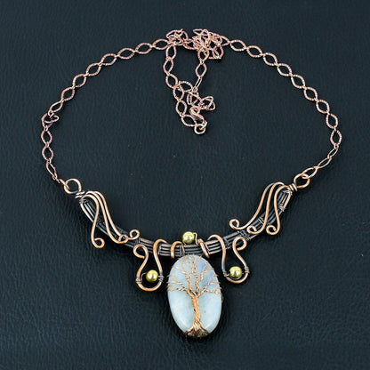 White Moonstone Gemstone Tree of Life Necklace