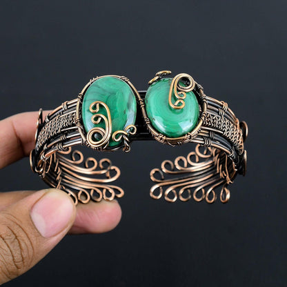 Green Malachite Gemstone Cuff Bracelet