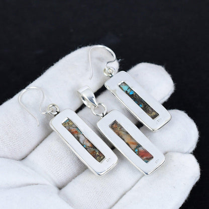 Orange Spiny Oyster Gemstone Pendant and Earrings Set
