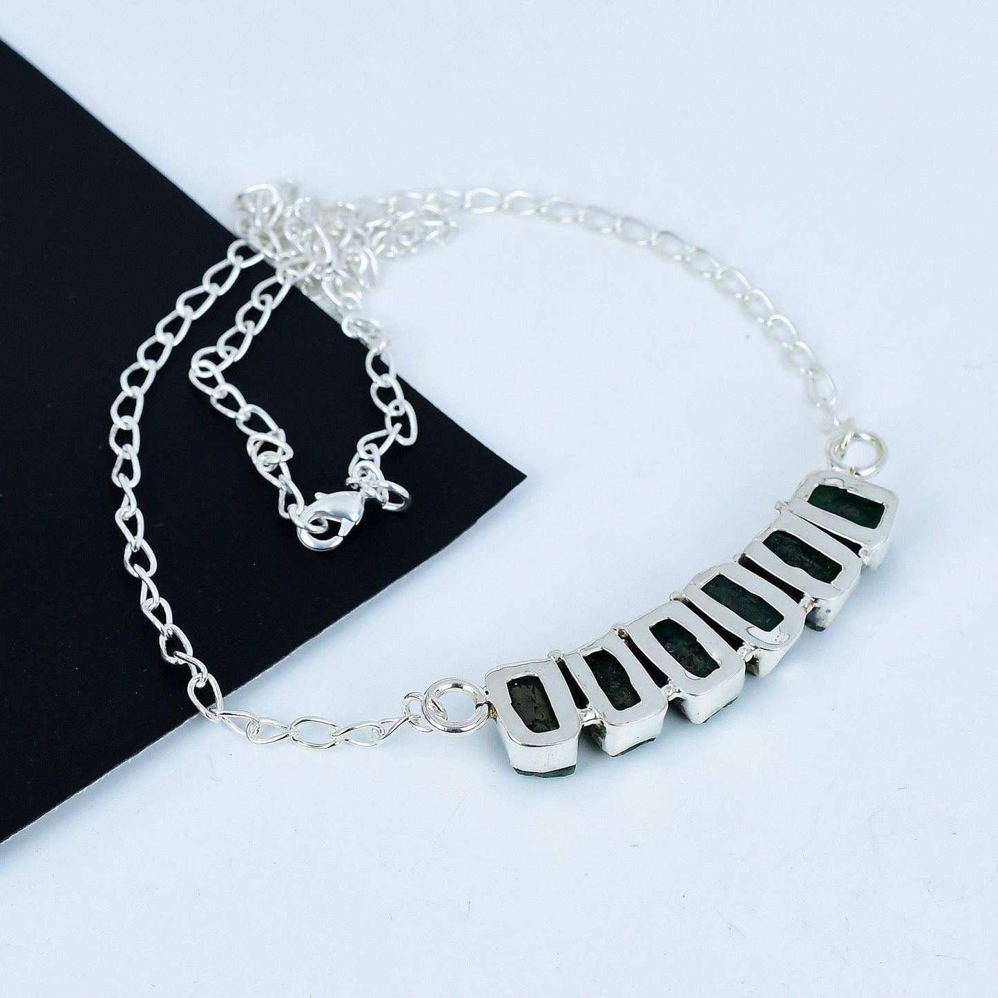 Green Raw Emerald 925 Sterling Silver Necklace