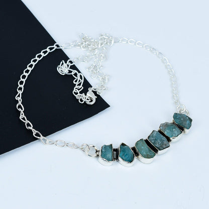 Raw Blue Apatite Sterling Silver Necklace