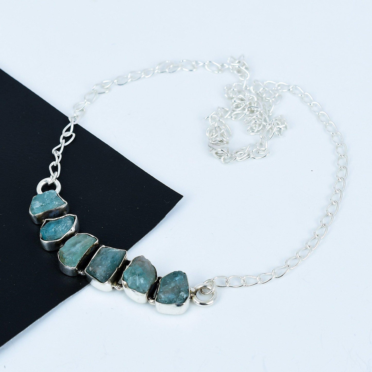 Raw Blue Apatite Sterling Silver Necklace