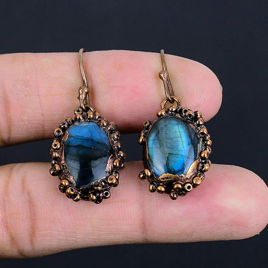 Blue Flash Labradorite Gemstone Earrings