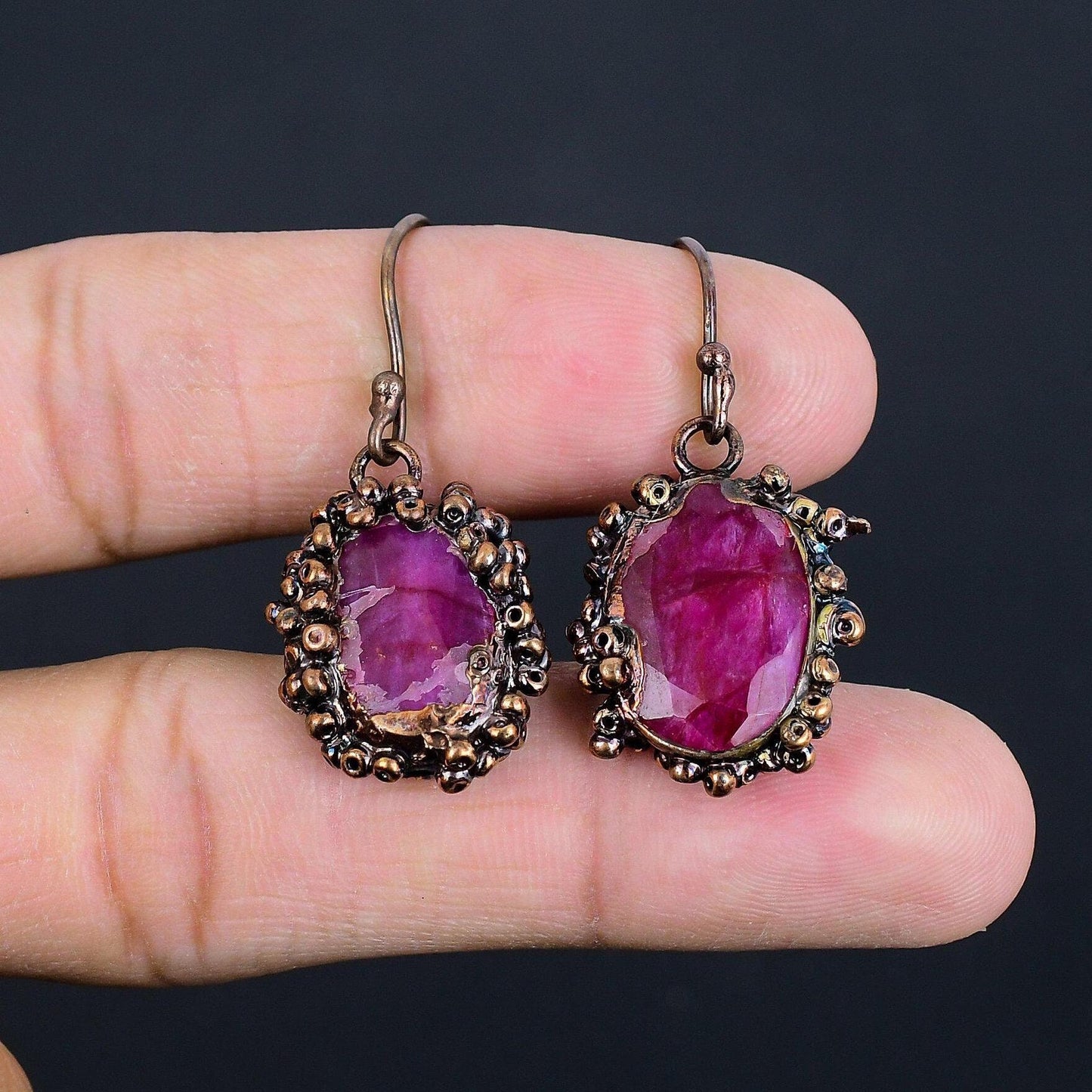 Kashmiri Red Ruby Gemstone Earrings