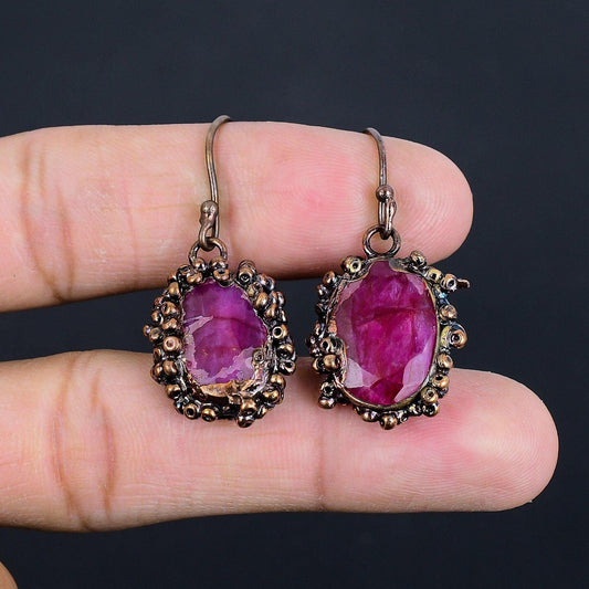 Kashmiri Red Ruby Gemstone Earrings