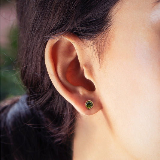 Green Tourmaline Gemstone Stud Earrings