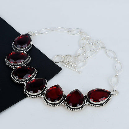 Red Garnet Dainty Sterling Silver Necklace