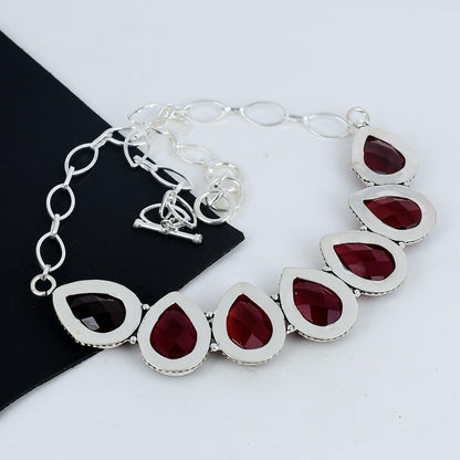 Red Garnet Dainty Sterling Silver Necklace