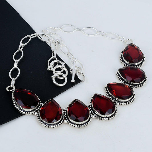 Red Garnet Dainty Sterling Silver Necklace