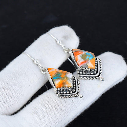 Orange Spiny Oyster Gemstone Earrings
