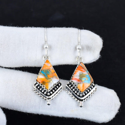 Orange Spiny Oyster Gemstone Earrings