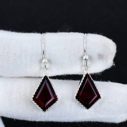 Red Garnet Gemstone Sterling Silver Dangle Earrings