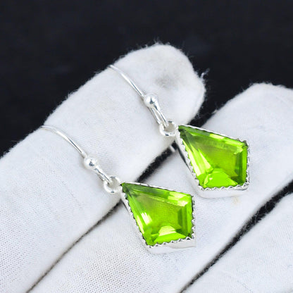 Green Peridot Gemstone Dangle Earrings