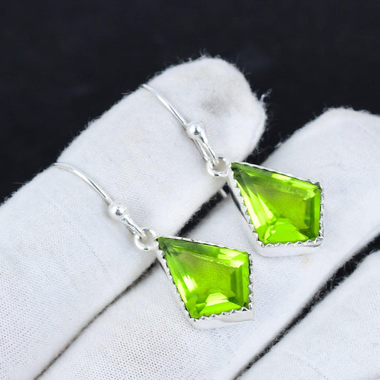 Green Peridot Gemstone Dangle Earrings