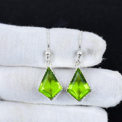 Green Peridot Gemstone Dangle Earrings