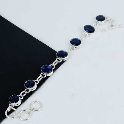 Blue Sapphire Gemstone Sterling Silver Bracelet