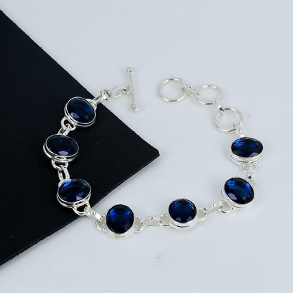 Blue Sapphire Gemstone Sterling Silver Bracelet