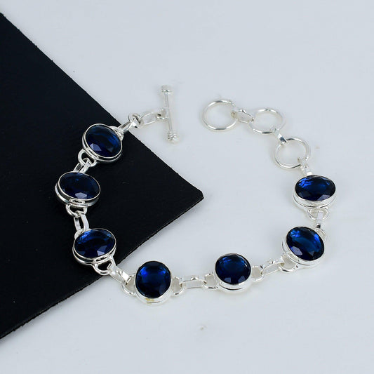 Blue Sapphire Gemstone Sterling Silver Bracelet
