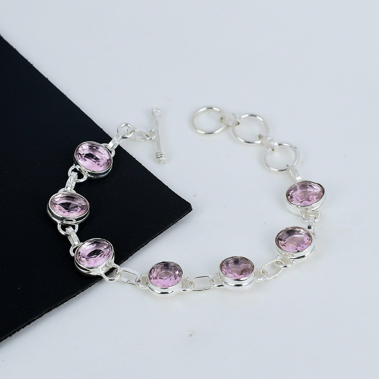 Pink Kunzite Sterling Silver Adjustable Bracelet
