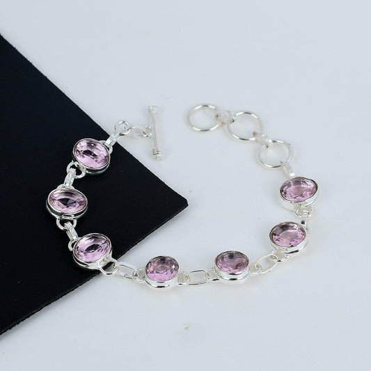 Pink Kunzite Sterling Silver Adjustable Bracelet