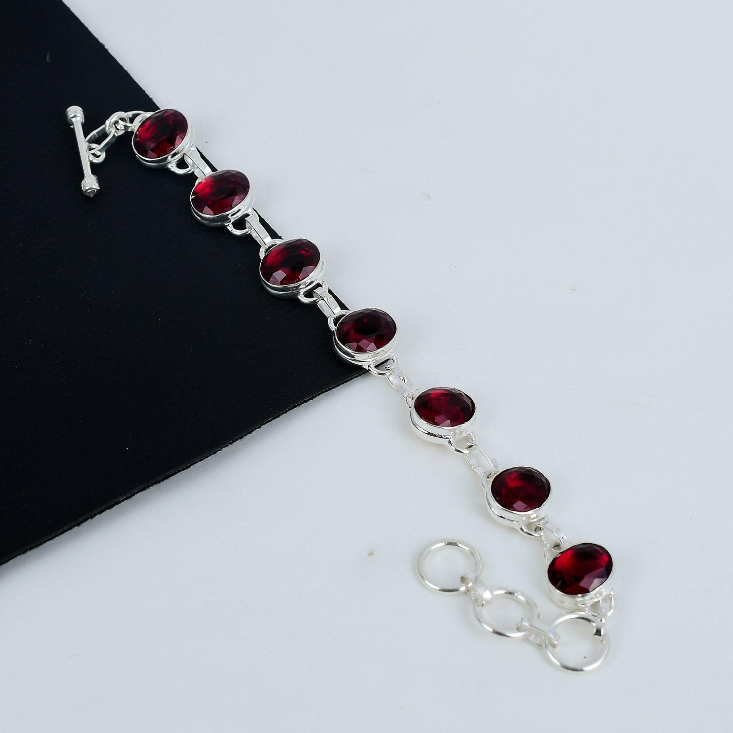 Red Garnet Sterling Silver Bracelet