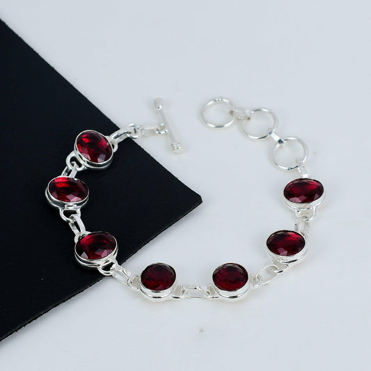 Red Garnet Sterling Silver Bracelet