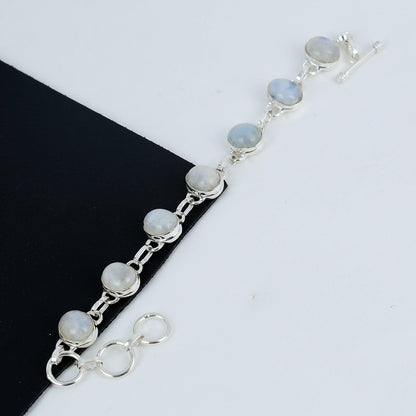Rainbow Moonstone Gemstone Sterling Silver Bracelet