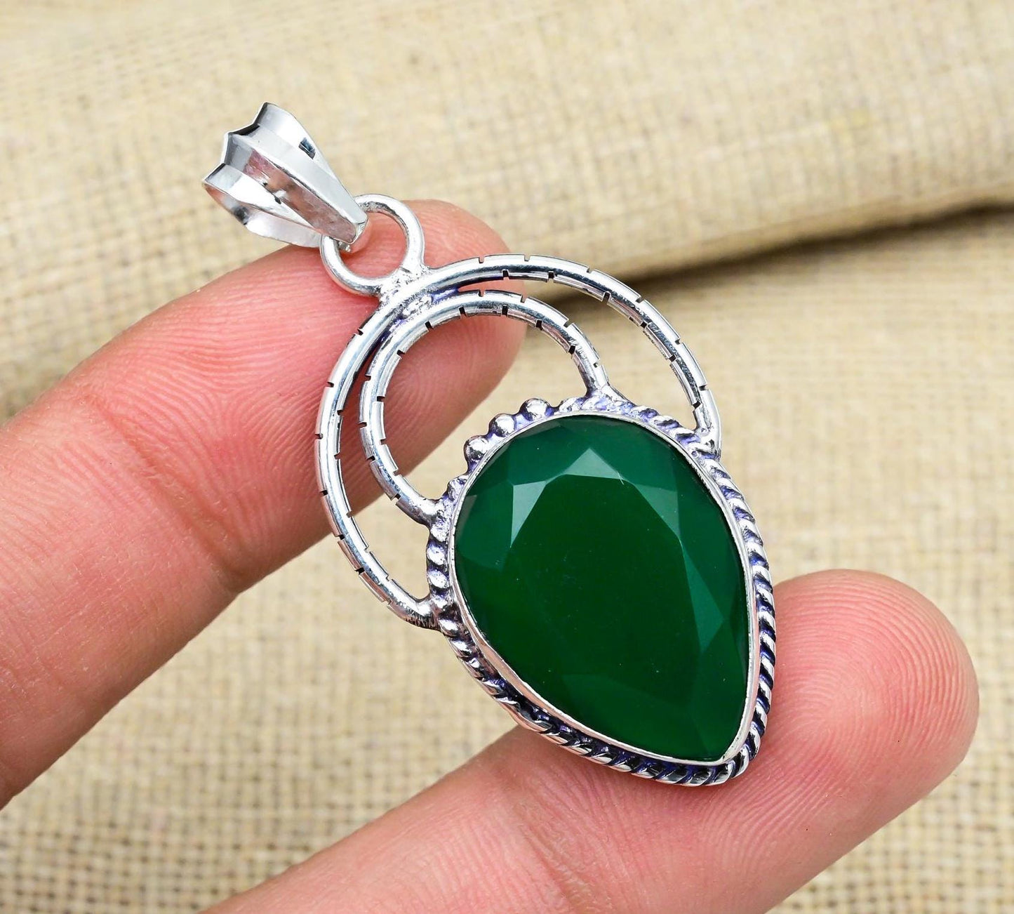 Green Onyx Sterling Silver Pendant