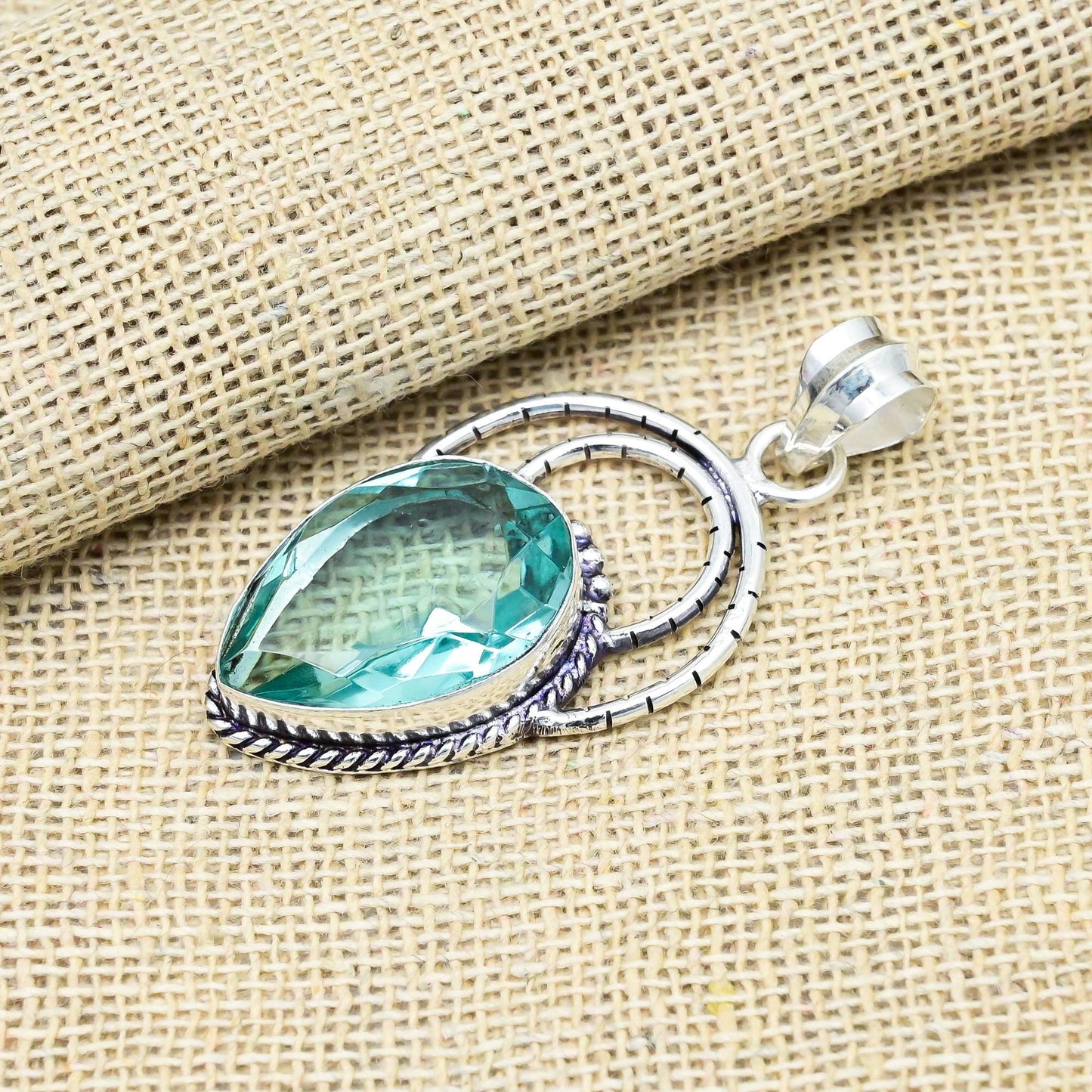 Aqua Apatite Sterling Silver Pendant