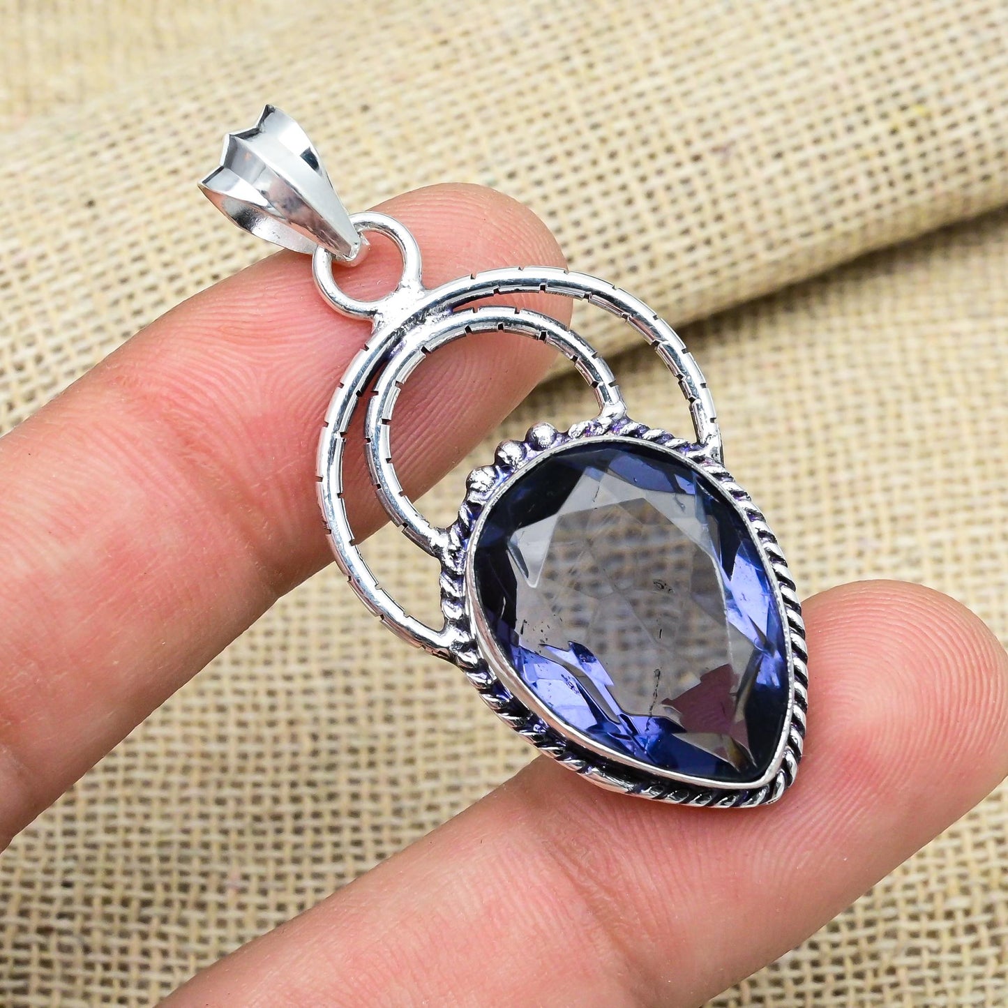 Blue Iolite Sterling Silver Pendant