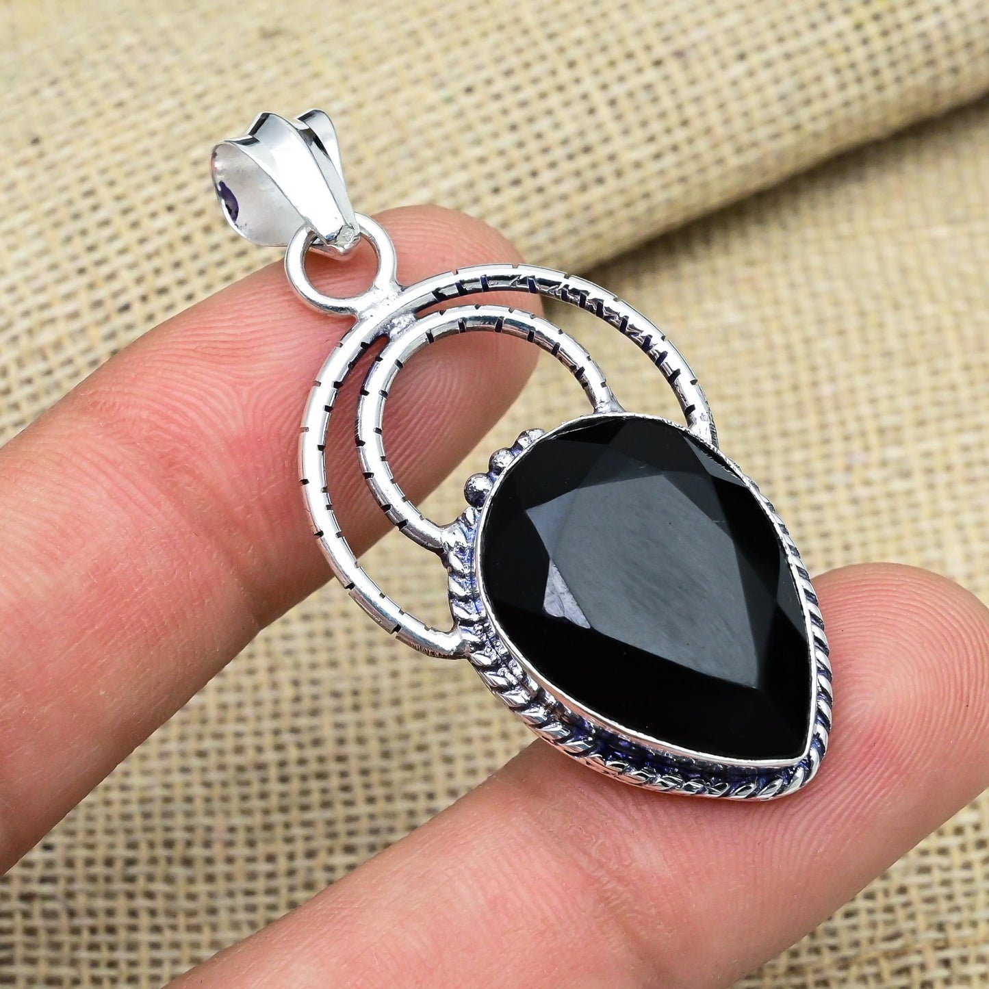 Black Spinel Sterling Silver Pendant
