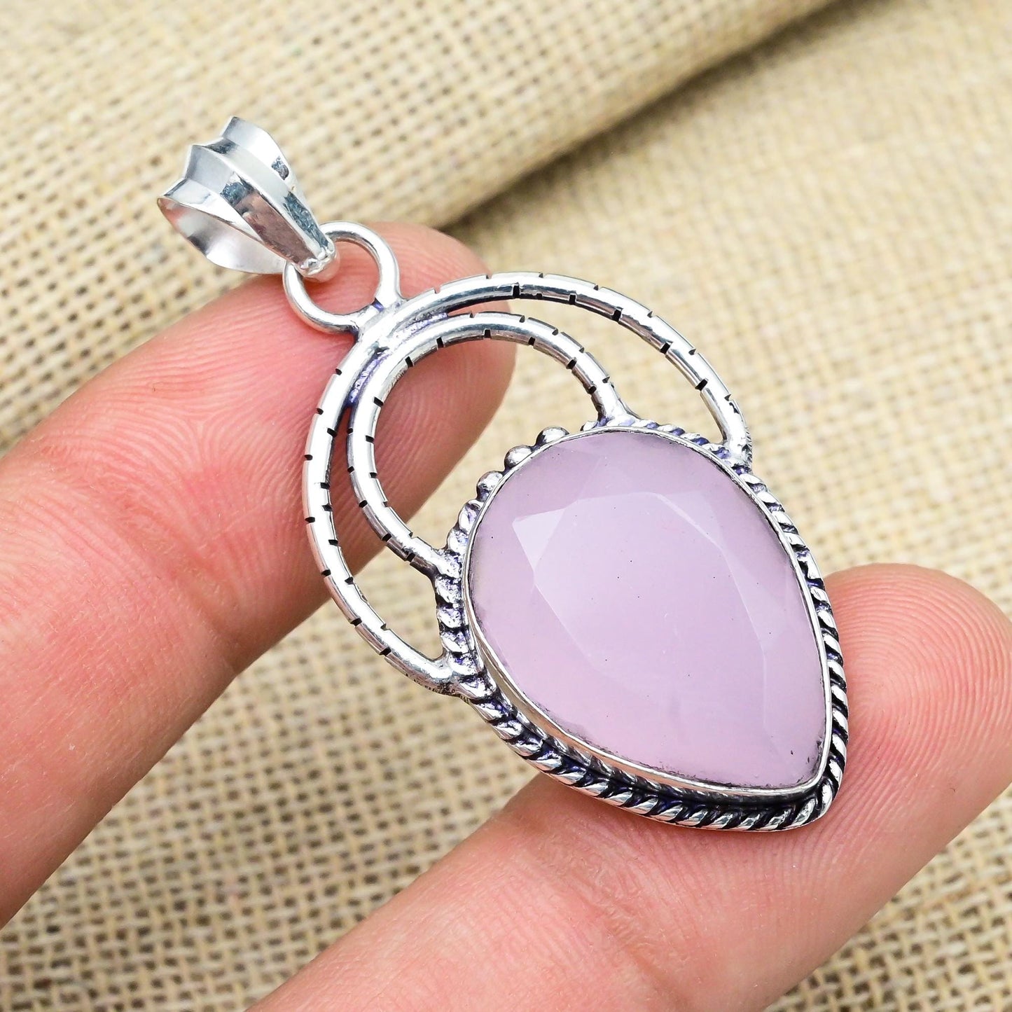 Pink Chalcedony Sterling Silver Pendant
