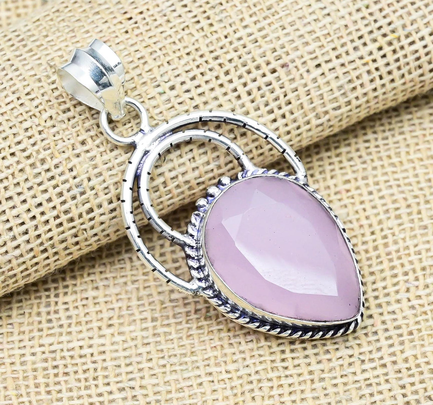 Pink Chalcedony Sterling Silver Pendant